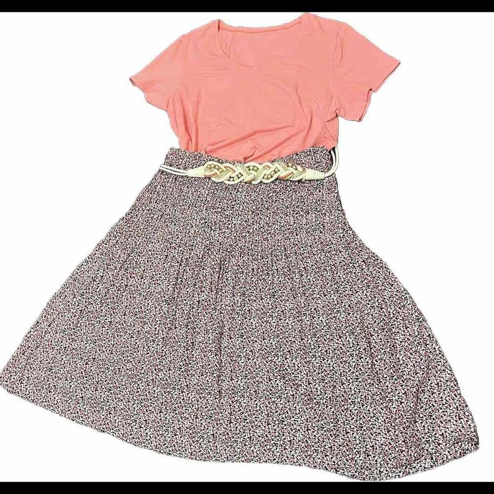 Eileen Fisher Pink Cotton Shirt & Sunny Taylor Floral Pleated Skirt 2XL